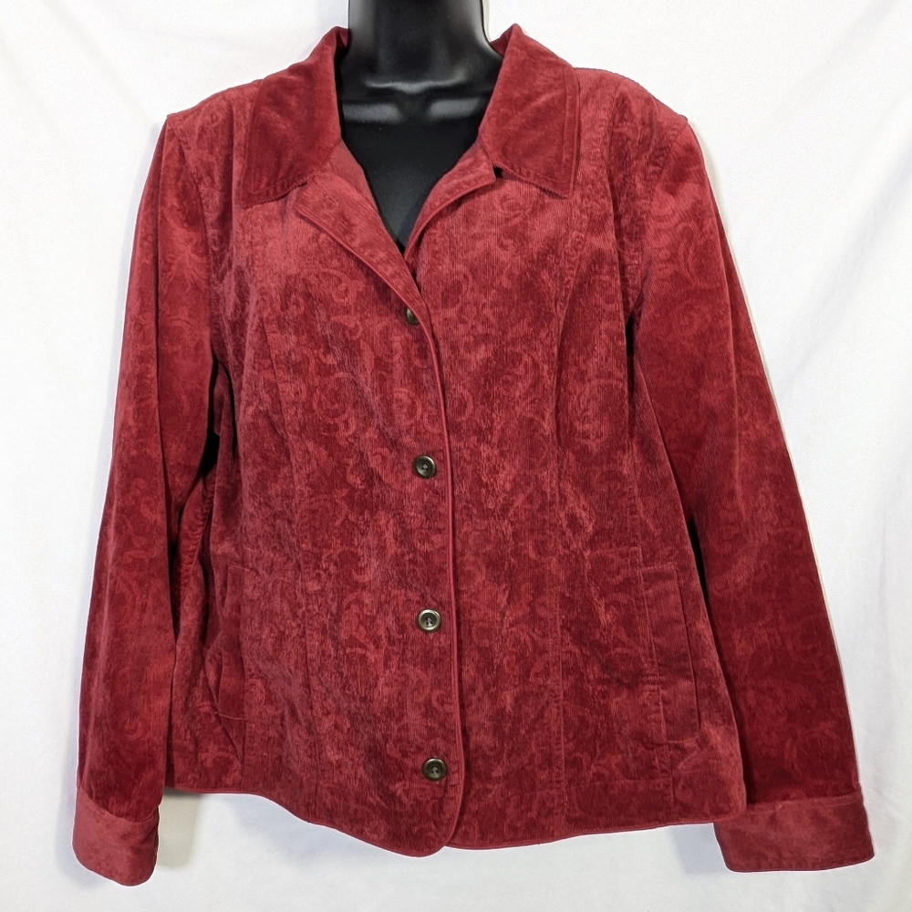Corduroy Paisley Textured Women's Christopher &‎ Banks Jacket Lightweight Red XL